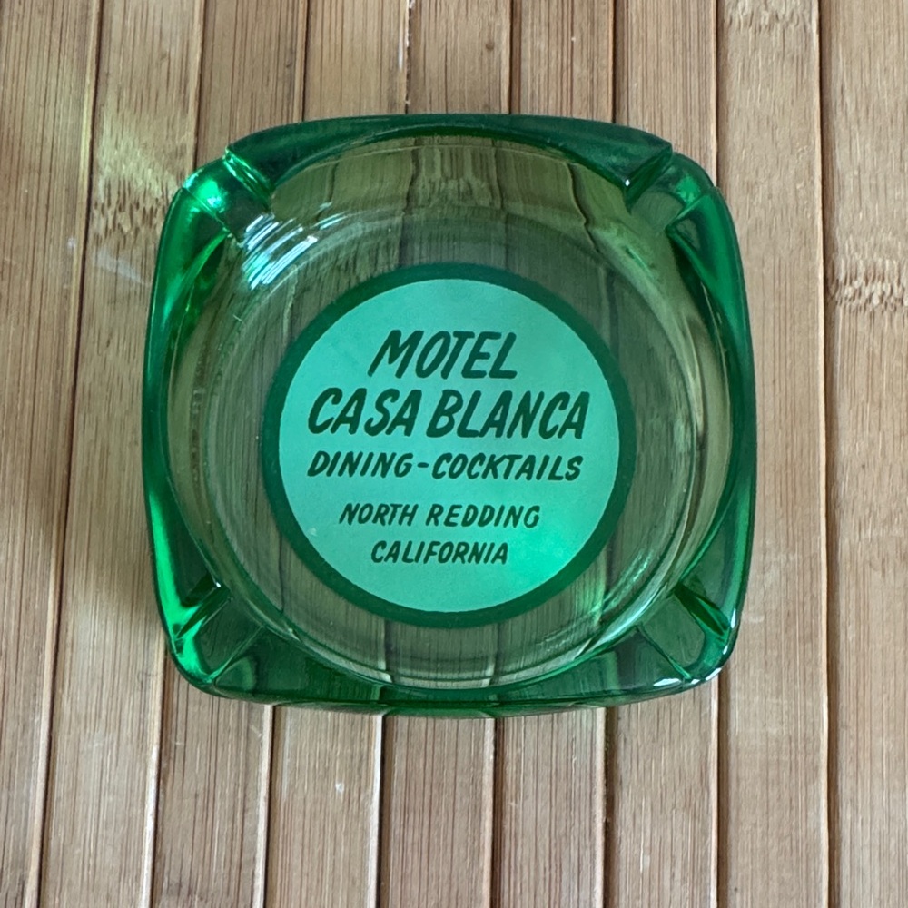 Motel Casa Blanca Green Glass Ashtray vintage